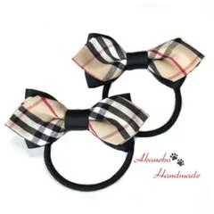 チェック リボン ヘアゴム 2点セット タータンチェック