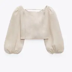 zara リネンシャツ　クロップドトップス　レースアップ　オープンバック　リボン