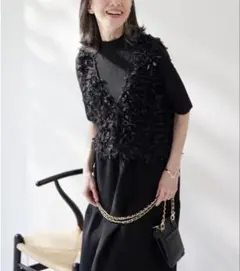 【Schalko様専用】リボンフリンジベスト+ティアードニットワンピース