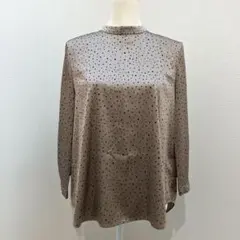 オペークドットクリップ ブラウス M ベージュ ドット バックボタン 長袖