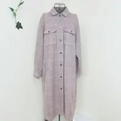 ザラ　ZARA　チェック柄ロングワンピース メタルボタン ピンク系のサムネイル