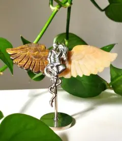 天然石　デビル&エンジェルウイングスタンド　タイガーアイ&ゴールデンヒーラー