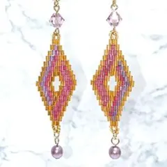 ラスト1点★【ピアス】スワロ×ビーズ織 エスニック 紫 春夏