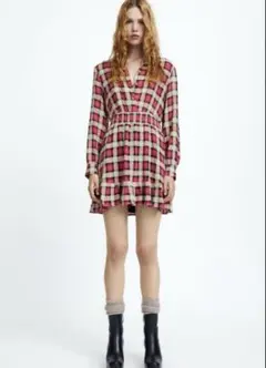 未使用★タグ付き★ZARA ピンクと黒のチェック柄Lサイズ
