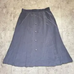 昭和レトロ ミモレ丈 フレアスカート フロントボタン くすみブルー クラシック