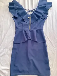 ネイビーフリルペプラムドレス Sサイズ