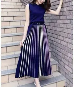 REDYAZEL レディアゼル　配色プリーツワンピース　ニットワンピース