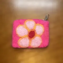 フェルト花柄ポーチ ピンク 小銭入れ