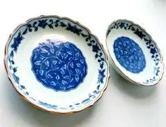 【美品】たち吉 染付 唐草文 盛皿 2枚 19cm◇和モダン 総菜 カレー皿