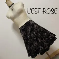 L'EST ROSE レストローズ　ベロアスカート　花柄　黒