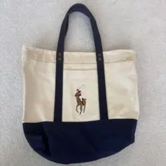 Ralph Lauren トートバッグ アイボリー/ネイビー - メルカリ