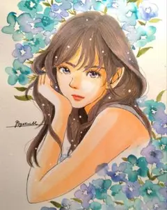 手描きイラストA4　コピック・水彩画『美しき人』