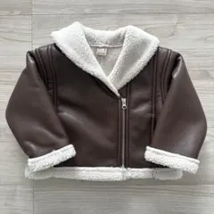 petit main 子供服　レザージャケット　ボア　フード無しブラウン100㎝
