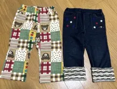 パンツ2着セット　ミキハウス　パッチワーク風　デニム風　90cm