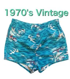 希少 70s ビンテージ アロハ ショート パンツ 青 xpvのサムネイル
