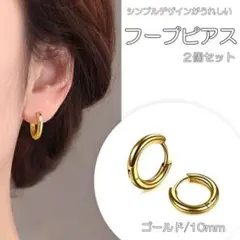 フープピアス 2個 ゴールド 10mm リング 両耳 サージカルステンレス