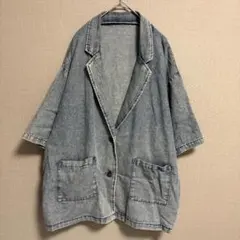 ★良品★ しまむら デニムジャケット ビッグサイズ ライトブルー 薄手 半袖 Lのサムネイル