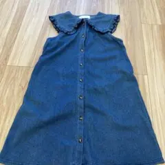 デニムブルー フリル襟 ノースリーブワンピース