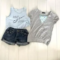 夏物ガールズ服160㎝ 3着まとめ売り　Tシャツ、ショートパンツ等