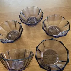 紫色　デザートカップ　サラダボウル　5個セット　レトロ　ガラス　パープル