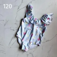 女の子水着【120】フリル付き水着♡ブルー系♡水色♡ノースリーブ♡水泳♡プール