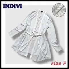 インディヴィ INDIVI ボーダー ロングカーディガン ガウン 羽織り フリー