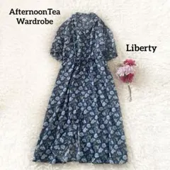 美品 アマカ 花柄 シャツワンピース ストライプ 半袖 青 ブルー サイズ