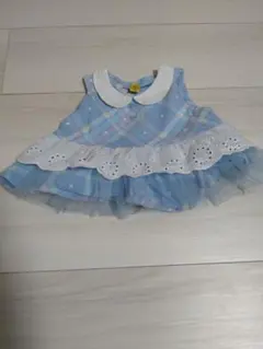 水色 チェック柄 ワンピース 70cm
