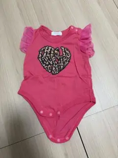 ピンク ハート柄ロンパース フリル袖