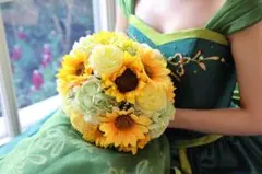 ひまわりブーケ、ブートニアセット　黄色　アナ雪