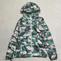 adidas/総柄ウィンドブレーカー/撥水軽量/メッシュフード付/グリーン/S