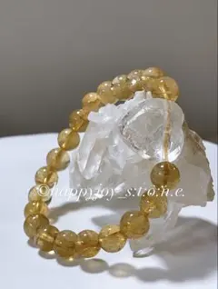 シトリン×大粒ハート水晶 天然石ブレスレット 内径16.5cm