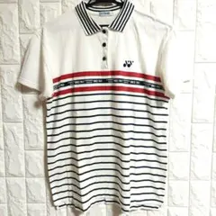 YONEX（ヨネックス）ヴィンテージ　半袖　ポロシャツ　レトロ　ボーダー　Ｌ　①