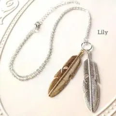 男女兼用✨ ゴールド シルバー フェザー 羽 ペンダント ネックレス