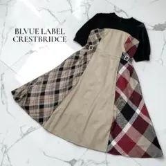 美品✨定価3.4万♥ブルーレーベル　フレアワンピース チェック　金ロゴ D409