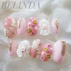成人式 振袖 ピンク 可愛い 着物 袴 ぷっくりフラワー 和柄 ネイルチップ