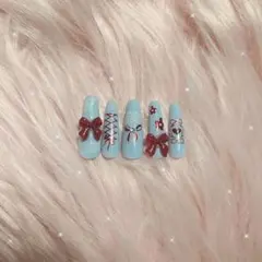 量産型 イコラブ ＝LOVE 推し ネイルチップ リボン ガーリー 韓国 10本