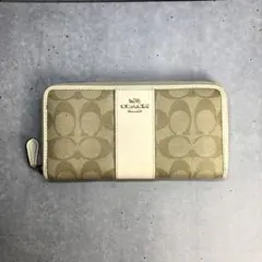 COACH コーチ PVC シグネチャー ラウンドジップ ベージュ 長財布