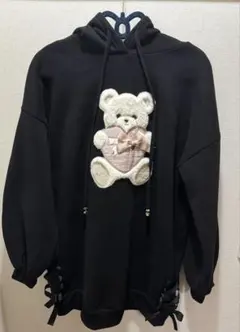 LIZLISA ボアクマ裏起毛ワンピース トレーナー パーカー ブラック