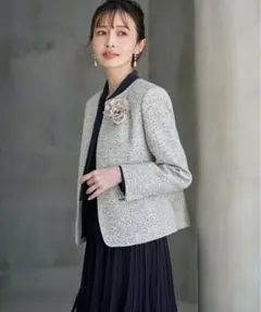 IKKA LOUNGE フォーマル対応　ファンシーツイードジャケット　ホワイト