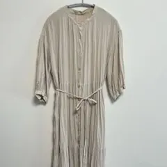 ベージュ シャツワンピース 半袖