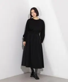N.NNB ドロストドッキングワンピース ロング丈 ブラック黒　異素材