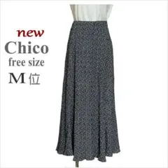 未使用｛who's who Chico｝黒小花柄ロングスカート フリー M位のサムネイル