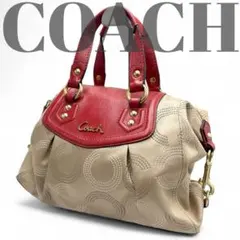【美品】コーチ ハンドバッグ 赤 F20027 シグネチャー B119
