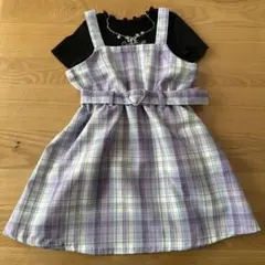 キッズ チェック柄ワンピース 半袖 ブラックのサムネイル