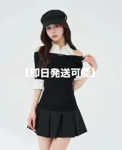 Darich シャツドッキングオフショルプリーツミニワンピース