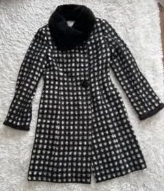 ☑️新品同様【TIRAVENTO】ミンクファー/コート/黒白チェック/襟取り外し可