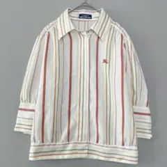 美品✨バーバリーブルーレーベル ストライプ ブラウス ホースロゴ 刺繍 38