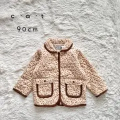 【c・a・t】キルティングジャケット　コーデュロイ　花柄　ベージュ　90cm