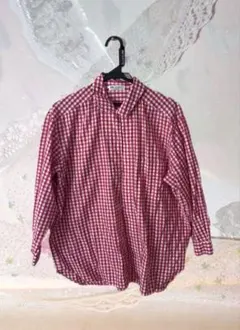 vintage風　ギンガムチェックシャツ　ピンクレッドのサムネイル